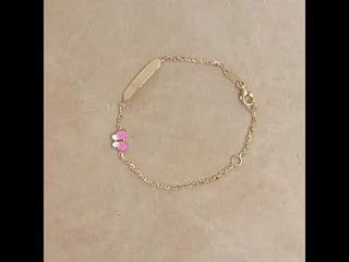 18K Yellow Gold Pink and White Enamel Butterfly ID Bracelet video