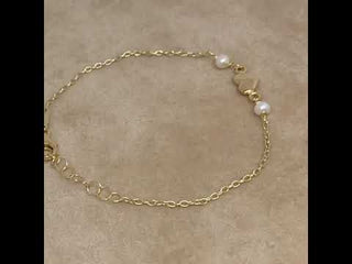 18K Solid Yellow Gold Heart and Pearls Adjustable Bracelet video
