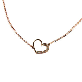 18K Solid Pink Gold Open Heart and Diamonds Bracelet , Amalia Jewelry