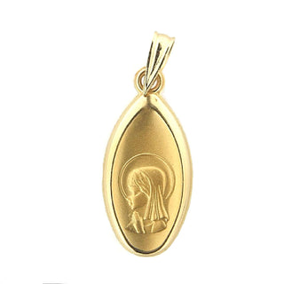 18k Solid Yellow Gold Virgin Girl Oval Medal Pendant , Amalia Jewelry