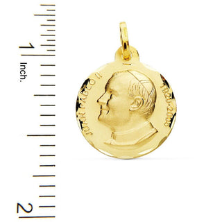 18K Solid Yellow Gold Diamond cut border Pope John Paul II Medal 18 mm , Amalia Jewelry