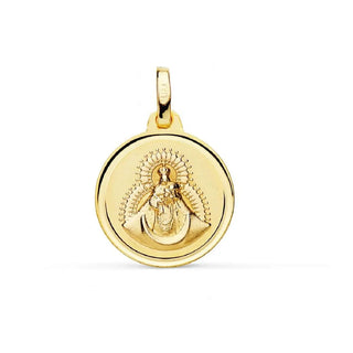 18K Solid Yellow Gold Our lady of the Rosary of Chiquinquirá Medal 16 mm , Amalia Jewelry