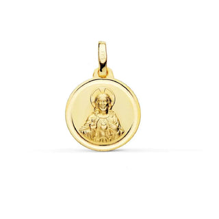 18K Solid Yellow Gold Sacred Heart Medal 14 mm , Amalia Jewelry