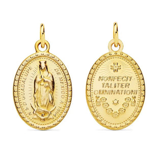 18K Solid Yellow Gold Our Lady of Guadalupe Oval Medal 20x15 mm Amalia Jewelry