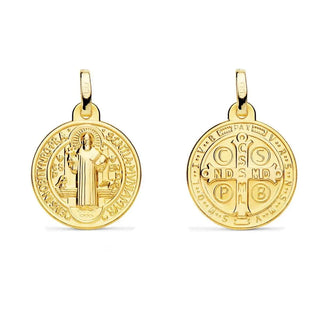 18K Solid Yellow Gold Saint Benedict Medal 16 mm Amalia Jewelry