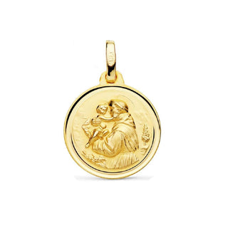 18K Solid Yellow Gold Round Saint Anthony Medal 16mm , Amalia Jewelry