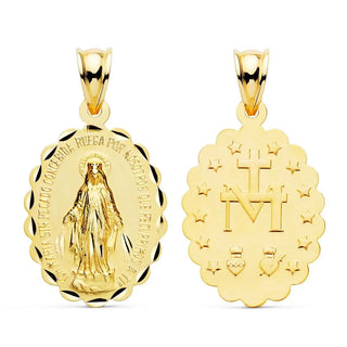 18K Solid Yellow Gold Miraculous Large Medal 25 x 18 mm , Amalia Jewelry