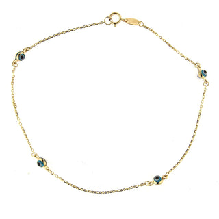 18k Solid Yellow Gold Thin Eye Anklet Bracelet 9 inches , Amalia Jewelry