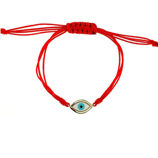 18K Solid Yellow Gold Corian Oval Evil Eye Red Macramé Adjustable Cord bracelet Amalia Jewelry