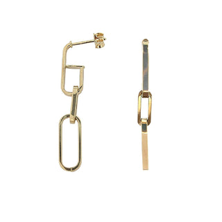 18K Solid Yellow Gold Paper Clip Dangle Post Earrings. , Amalia Jewelry