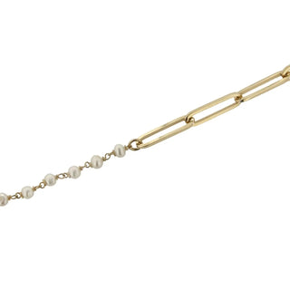 18K Solid Yellow Gold Paperclip and Pearls Bracelet - Amalia J & Boutique