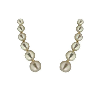 18k Solid Yellow Gold Cultivated Pearls Crawler Post Earrings , Amalia Jewelry