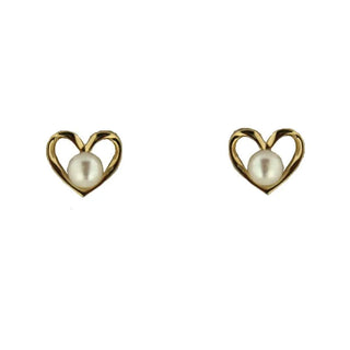 18K Yellow Gold Open Heart with Cultivated Pearl Center Post Earrings 0.25 x 0.29 inches , Amalia Jewelry