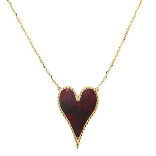 18K Solid Yellow Gold Red Mother of Pearl Heart Necklace , Amalia Jewelry
