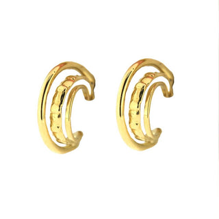 18K Solid Yellow Gold Three tubes Semicircle Post Earrings Amalia Jewelry