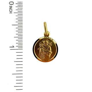 18K Solid Yellow Gold Round St. Joseph’s Medal pendant 15 mm , Amalia Jewelry