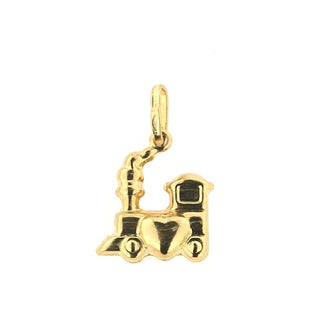 18K Solid Yellow Gold Polished Train with heart Pendant 0.45 x 0.50 inch Amalia Jewelry