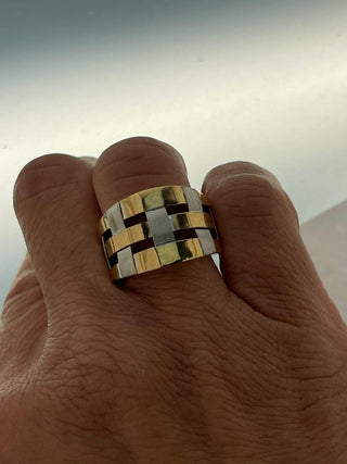 18K Solid Two-Tone Weaved Ring , Amalia Jewelry